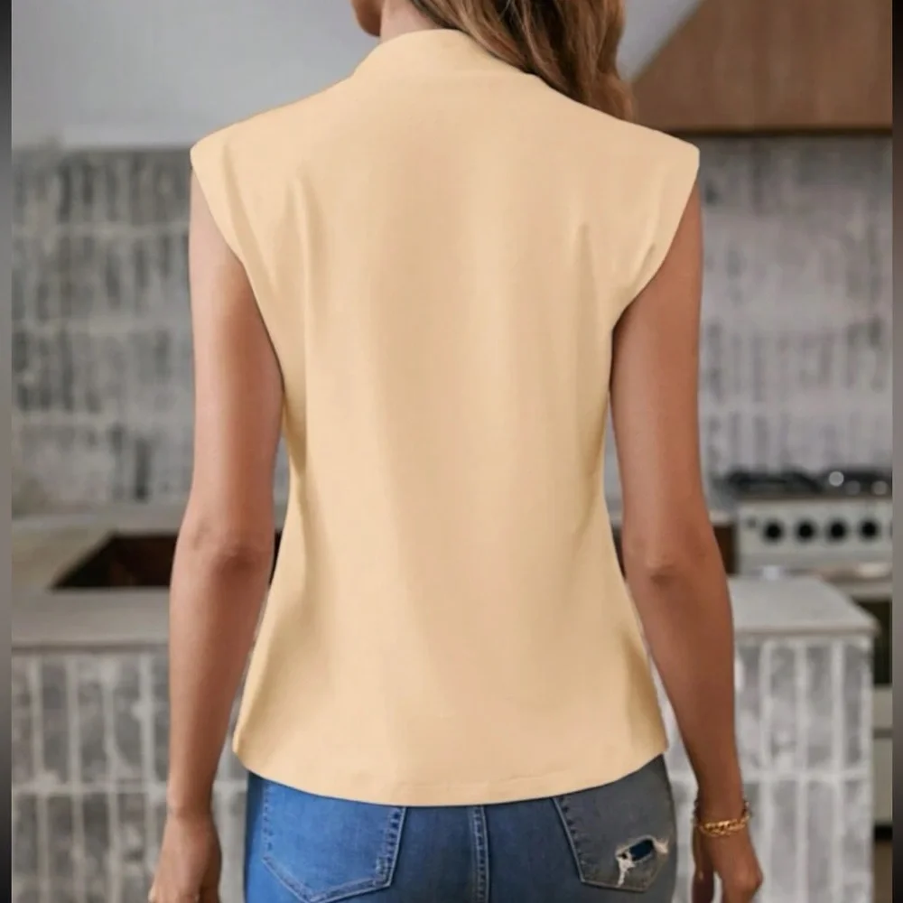 Classic Waffle Mock Cowl Neck Cap Sleeve Work Office Casual Top Blouse Shirt - Picture 15 of 16